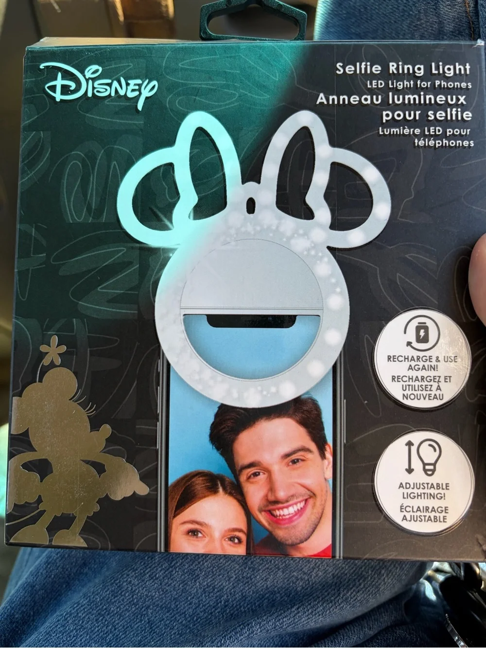 NWT Minnie Mouse Disney LED Selfie Ring Light Phone Mount - White